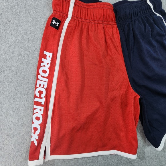 Under Armour Project Rock USA Loose Fit Mesh Shorts Mens M Red White Blue Pocket - Picture 2 of 16